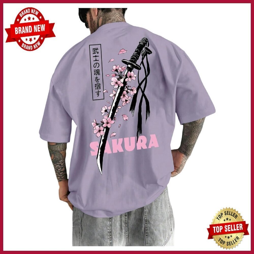 Men's Japanese Graphic Tee Oversized Short Sleeve T-Shirt Casual Streetwear